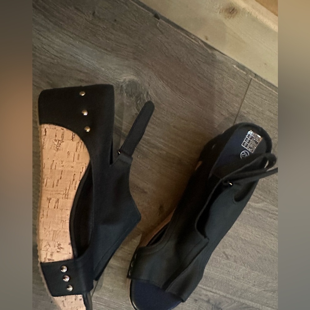 Black Wedge Sandals with Cork Heel